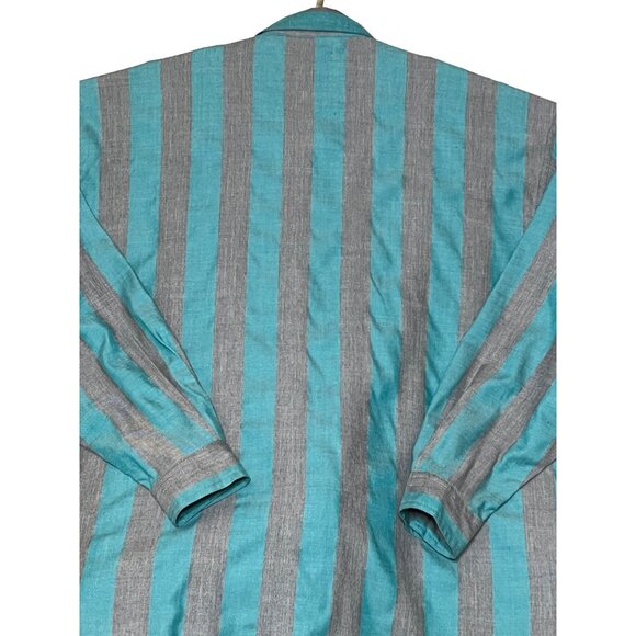 VTG Together! Missy L Striped Button-Up Shirt With Turquoise Gray Stripes Pocket - Picture 7 of 16
